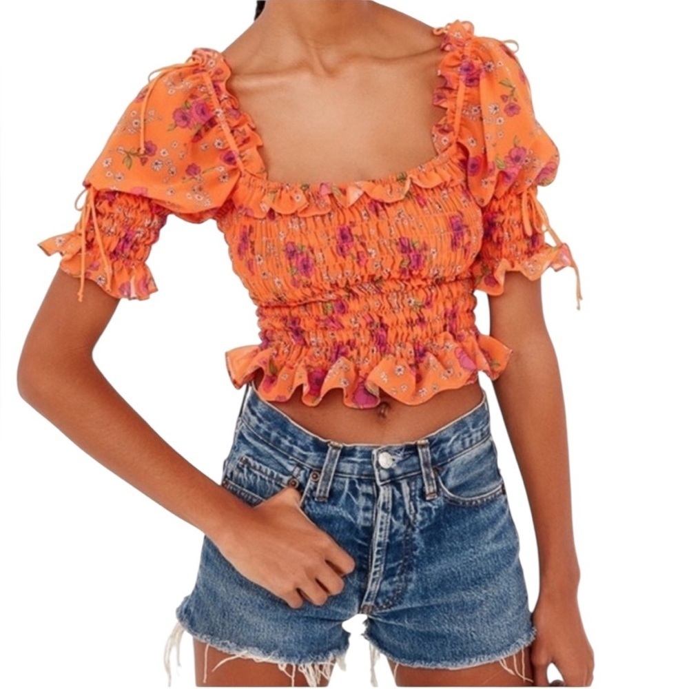 For Love & Lemons Peony Smocked Blouse
